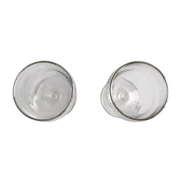 Footed Water Glasses Set of 2 Goblets Silver Rimmed Clear Stemmed Drinking Glass - Picture 3 of 8